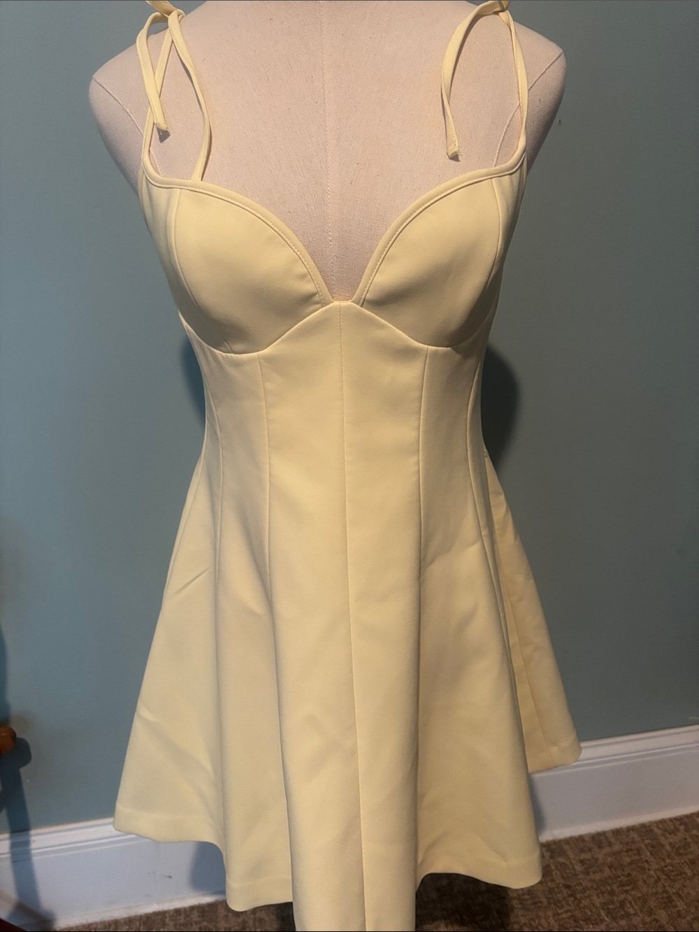 NWT Zara Pale Yellow Mini Dress with Spaghetti Ties